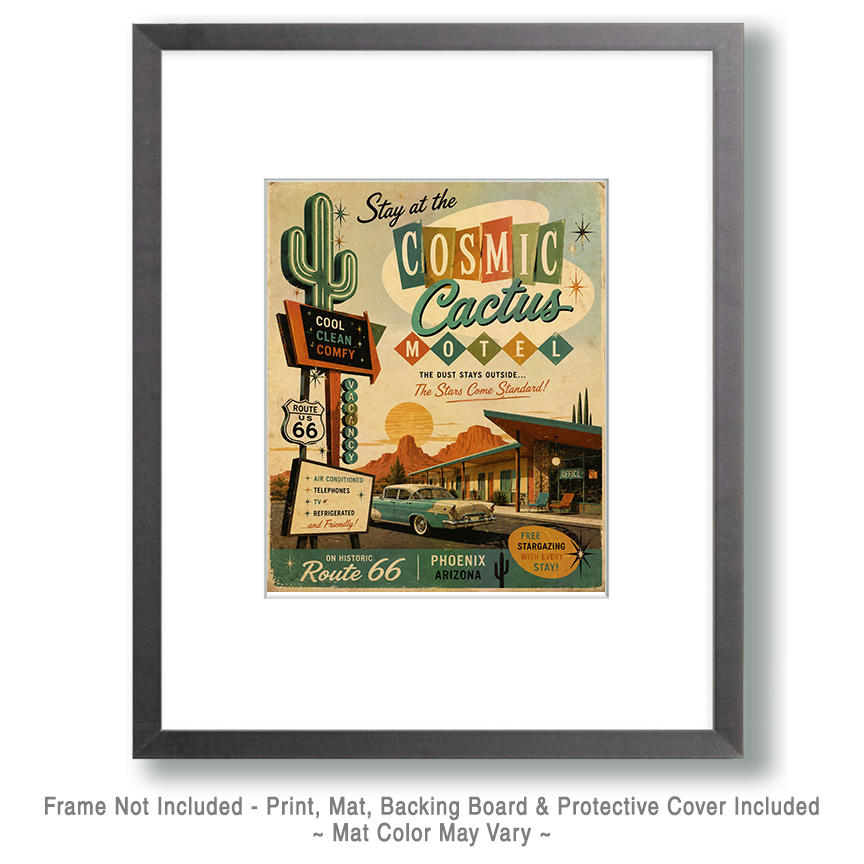 Stay at the Cosmic Cactus Motel - Route 66 Parody Poster - Image 2