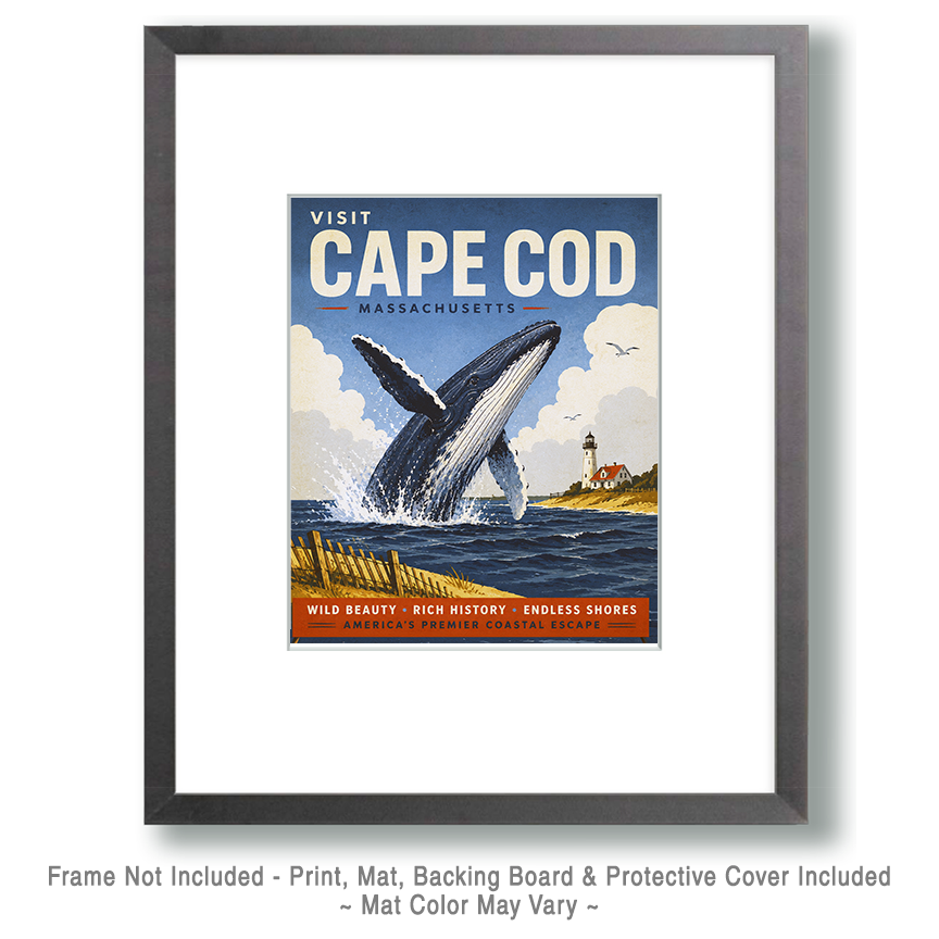 Visit Cape Cod Massachusetts Travel Poster - Coastal Whale Wall Art - Image 2