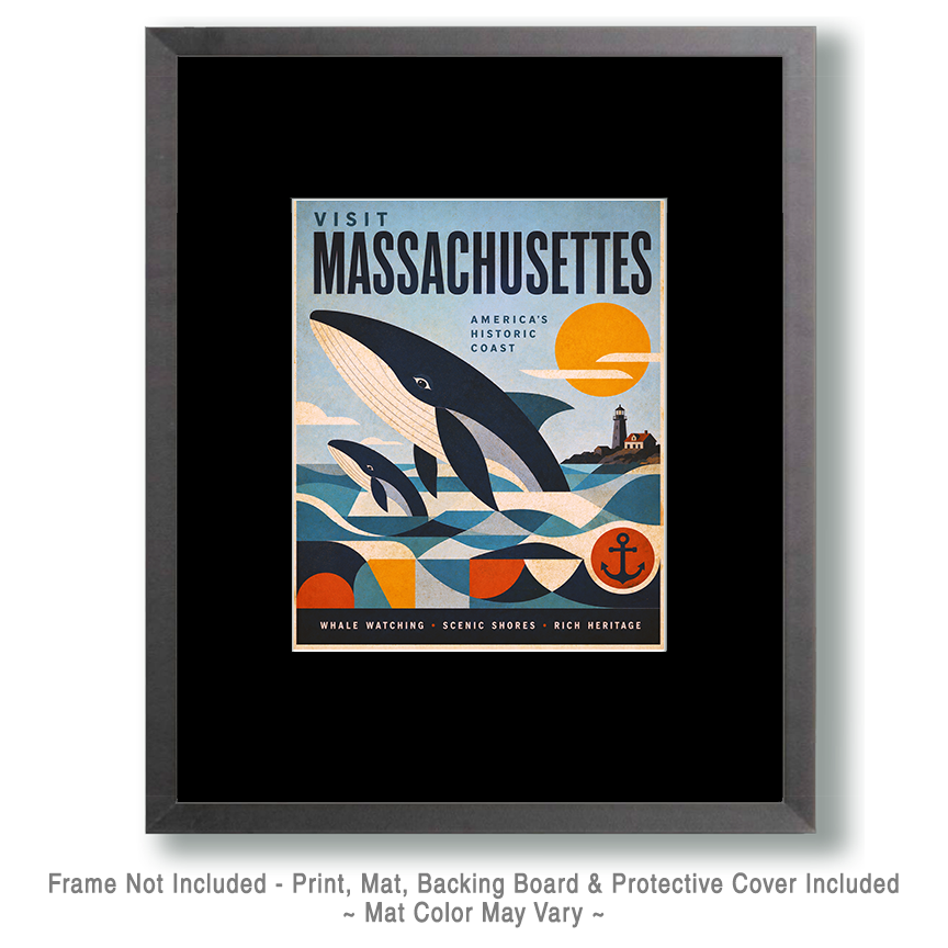 Visit Massachusetts Poster - Coastal Whale Wall Art - Image 2