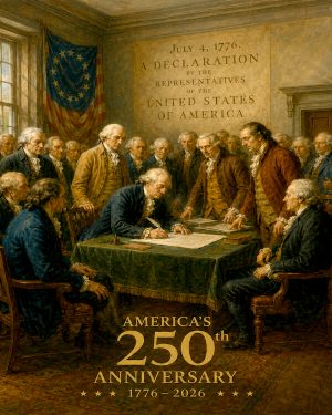 1776 Signing of the Declaration of Independence Oil Painting Style Matted Print - America's 250th Anniversary