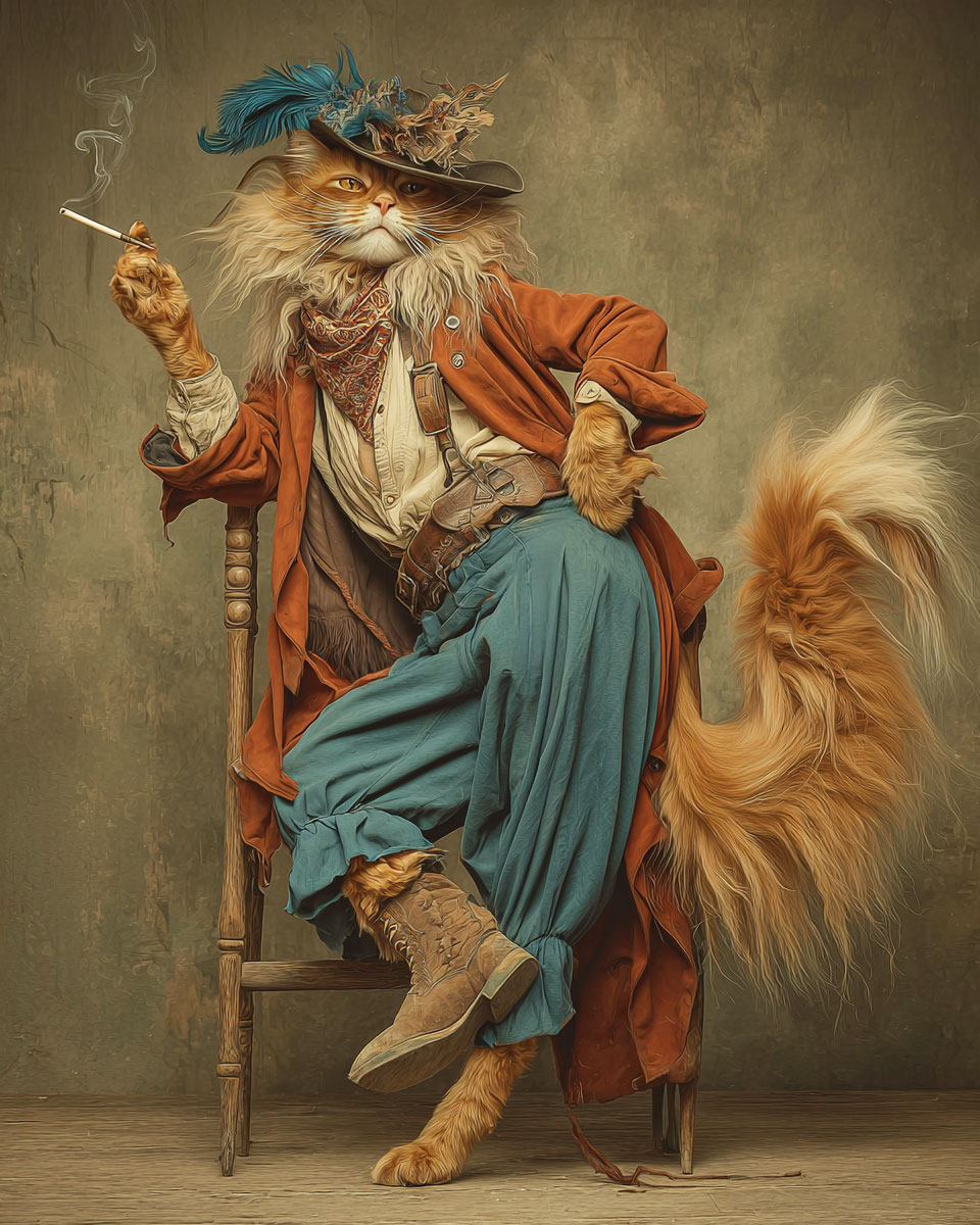 Alexander the Cowboy Cat Dandy - Matted Art Print for Wild West Gift Shop Novelty Art