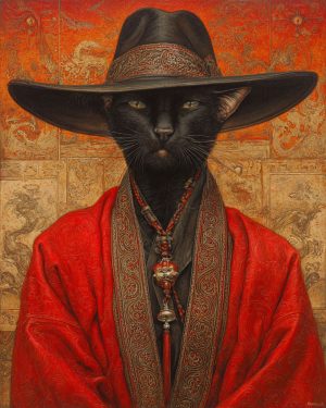 Alistair the Cowboy Cat - Matted Art Print for Western Living Room Decor
