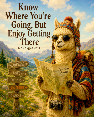 Alpaca Adventure Wall Art Matted Art Print - Travel Decor with Inspirational Wisdom