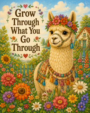 Alpaca Garden Wall Art Matted Art Print - Inspirational Cottagecore Decor