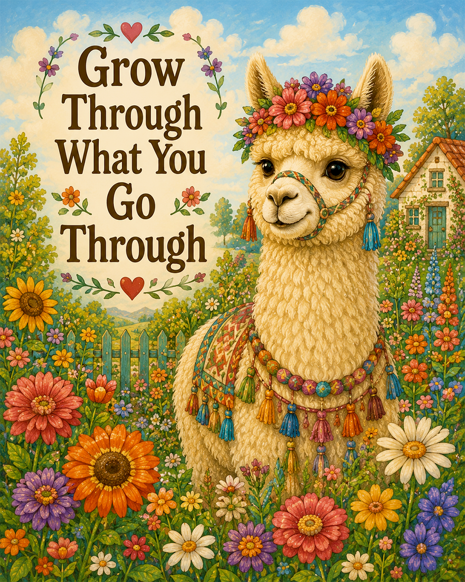Alpaca Garden Wall Art Matted Art Print - Inspirational Cottagecore Decor