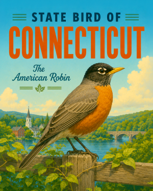 American Robin Connecticut State Bird Matted Art Print - Whimsical Songbird Portrait for Cottage Core Decor
