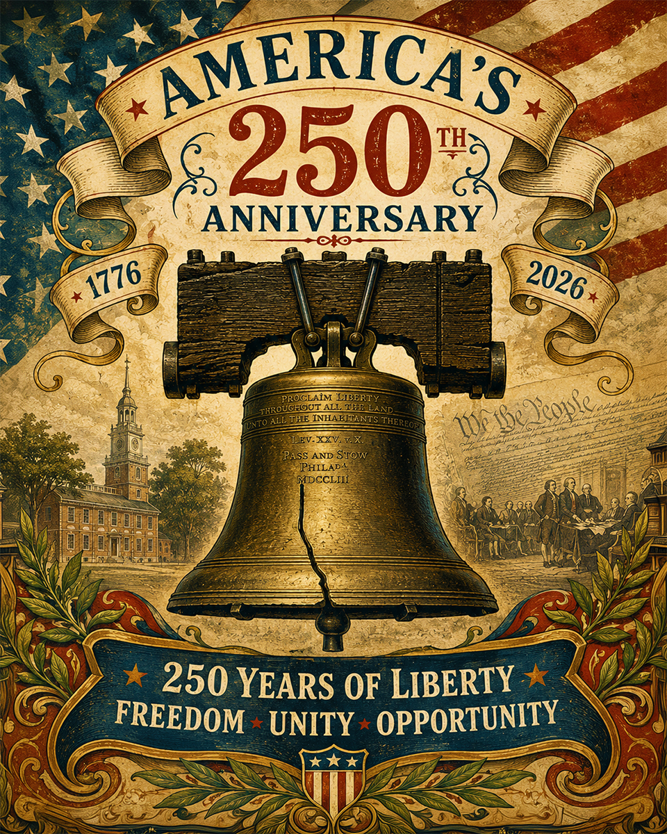 America's 250th Anniversary Liberty Bell Vintage Poster Art Matted Print