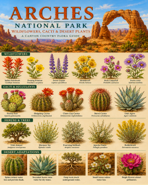 Arches Wildflowers Cacti & Desert Plants Chart Matted Art Print - Canyon Country Flora Guide