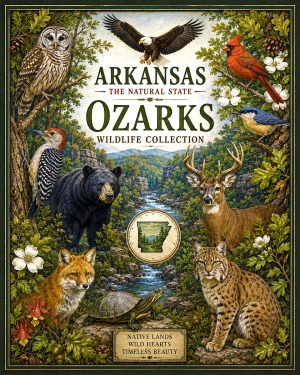 Arkansas-Ozark-Wildlife-Collection-Matted-Art-PrintQQNative-Forest-Animals-and-Birds