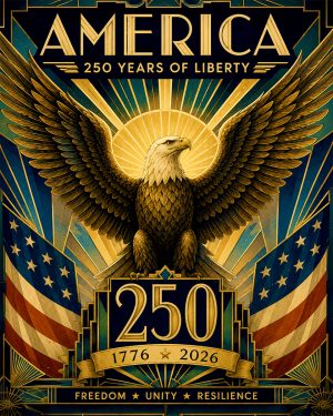 Art Deco America 250 Eagle with Sunburst Matted Art Print
