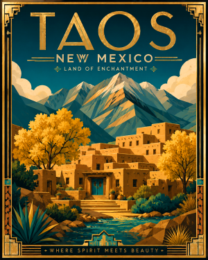 Art Deco Style Taos Print in Mat - Wholesale New Mexico Decor