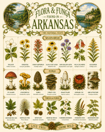 Art-Nouveau-Flora-&-Funga-Found-in-Arkansas-Botanical-Infographic-Matted-Print