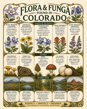 Art-Nouveau-Flora-&-Funga-Found-in-Colorado-Botanical-Infographic-Matted-Print