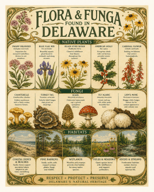 Art-Nouveau-Flora-&-Funga-Found-in-Delaware-Botanical-Infographic-Matted-Print