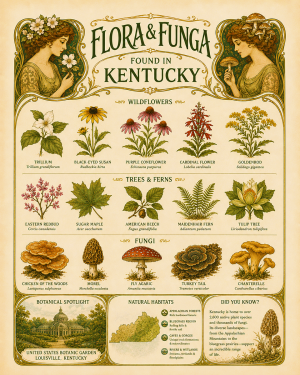 Art-Nouveau-Flora-&-Funga-Found-in-Kentucky-Botanical-Infographic-Matted-Print
