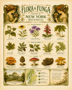 Art-Nouveau-Flora-&-Funga-Found-in-New-York-Botanical-Infographic-Matted-Print