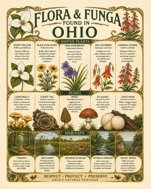 Art-Nouveau-Flora-&-Funga-Found-in-Ohio-Botanical-Infographic-Matted-Print
