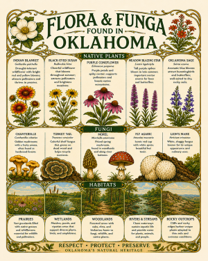 Art-Nouveau-Flora-&-Funga-Found-in-Oklahoma-Botanical-Infographic-Matted-Print