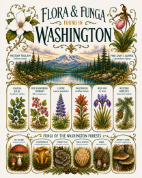 Art-Nouveau-Flora-&-Funga-Found-in-Washington-Botanical-Infographic-Matted-Print