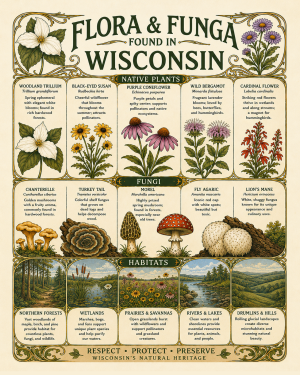 Art-Nouveau-Flora-&-Funga-Found-in-Wisconsin-Botanical-Infographic-Matted-Print