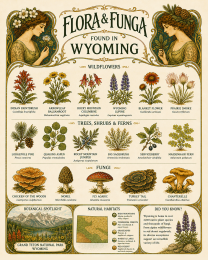Art-Nouveau-Flora-&-Funga-Found-in-Wyoming-Botanical-Infographic-Matted-Print