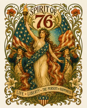 Art Nouveau Spirit of 76 with Trumpets Matted Art Print