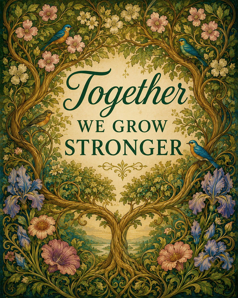 Art Nouveau Tree Wall Art Matted Art Print - Together We Grow Stronger Inspirational Decor