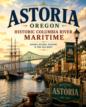 Astoria Oregon Historic Columbia River Maritime Matted Art Print - Wholesale Retro Travel Decor