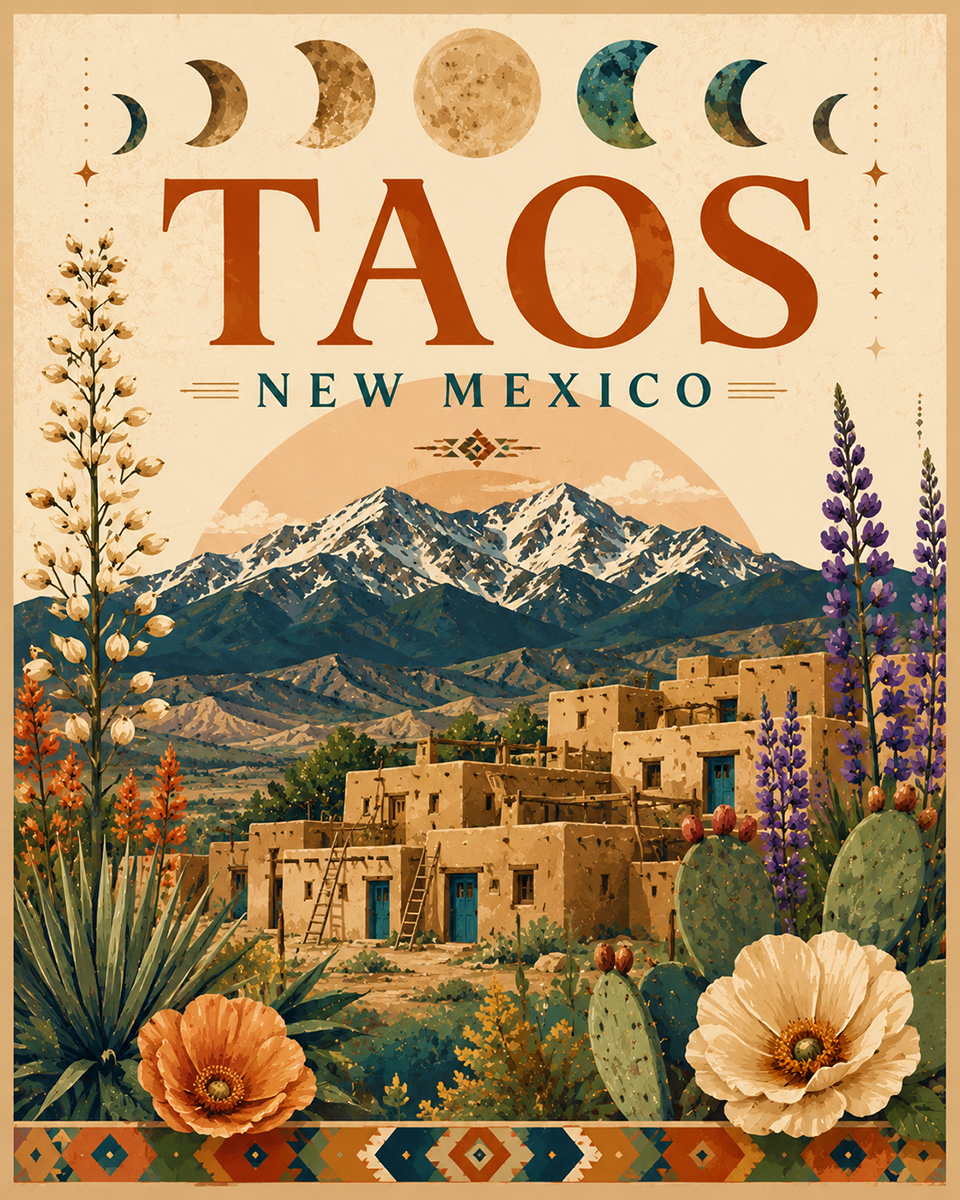BOHO Style Taos Art Print in Mat - Wholesale New Mexico Decor