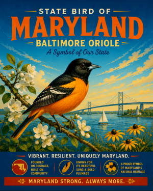 Baltimore Oriole Maryland State Bird Matted Art Print - Vivid Songbird Portrait for Traditional Eastern Decor