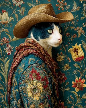 Barnaby the Cowboy Cat - Matted Art Print for Shabby Chic Desert Wall Art