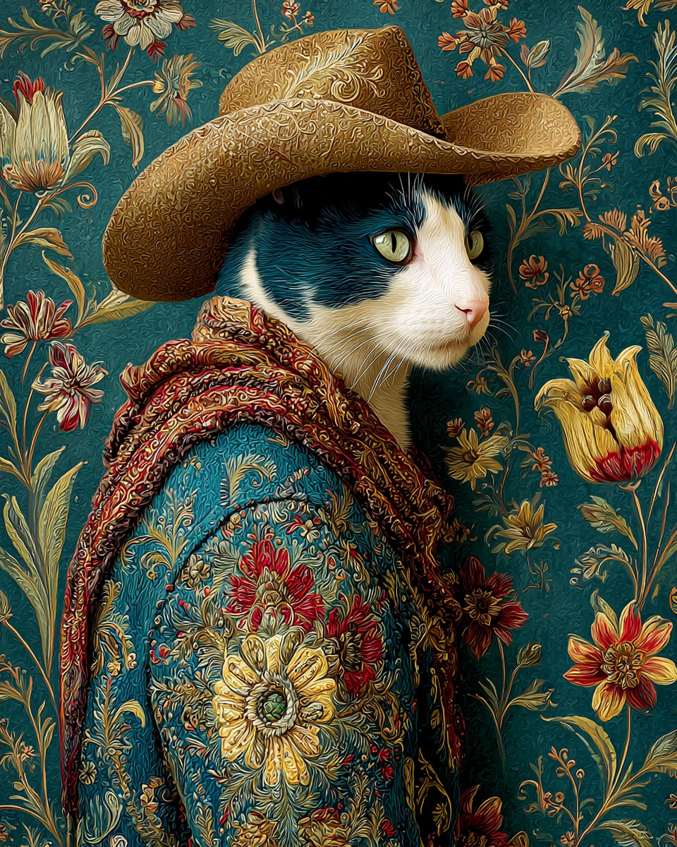 Barnaby the Cowboy Cat - Matted Art Print for Shabby Chic Desert Wall Art
