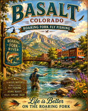 Basalt Colorado Roaring Fork Fly Fishing Matted Art Print - Wholesale Western Souvenir
