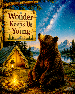 Bear Camping Wall Art Matted Art Print - Outdoor Adventure Decor with Inspirational Quote