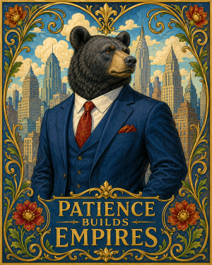 Bear Executive Wall Art Matted Art Print - Patience Builds Empires Motivational Decor