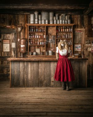 Beatrice the Cowgirl Cat from Tulsa - Matted Art Print for Rustic Cabin Wall Art