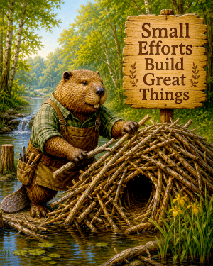 Beaver Wall Art Matted Art Print - Woodland Animal Decor with Inspirational Success Quote
