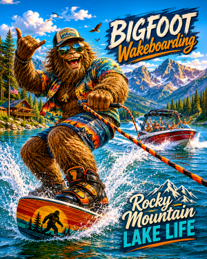Bigfoot-Wakeboarding-Matted-Art-PrintQQWholesale-Rocky-Mountain-Lake-Souvenir.png