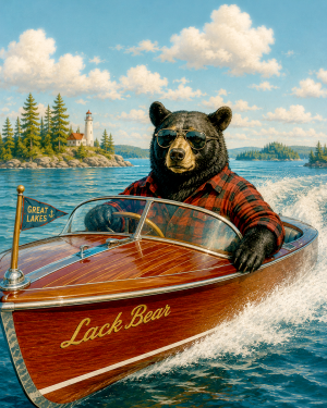 Black-Bear-Driving-Vintage-Motorboat-Matted-PrintQQWholesale-Great-Lakes-Souvenir-Art.png