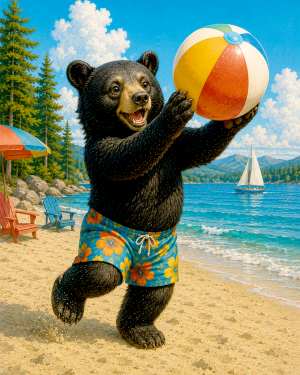 Black-Bear-Playing-with-Beach-Ball-Matted-PrintQQWholesale-Cute-Anthropomorphic-Animal-Art.png