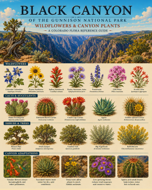 Black Canyon Wildflowers & Canyon Plants Chart Matted Art Print - Colorado Flora Reference Guide