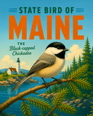 Black Capped Chickadee Maine State Bird Matted Art Print - Northwoods Wildlife Sketch for Cozy Cabin Wall Art