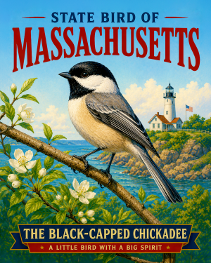 Black Capped Chickadee Massachusetts State Bird Matted Art Print - Charming Woodland Bird Art for New England Homes
