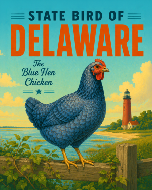 Blue Hen Chicken Delaware State Bird Matted Art Print - Heritage Farmhouse Style Art for Kitchen Walls