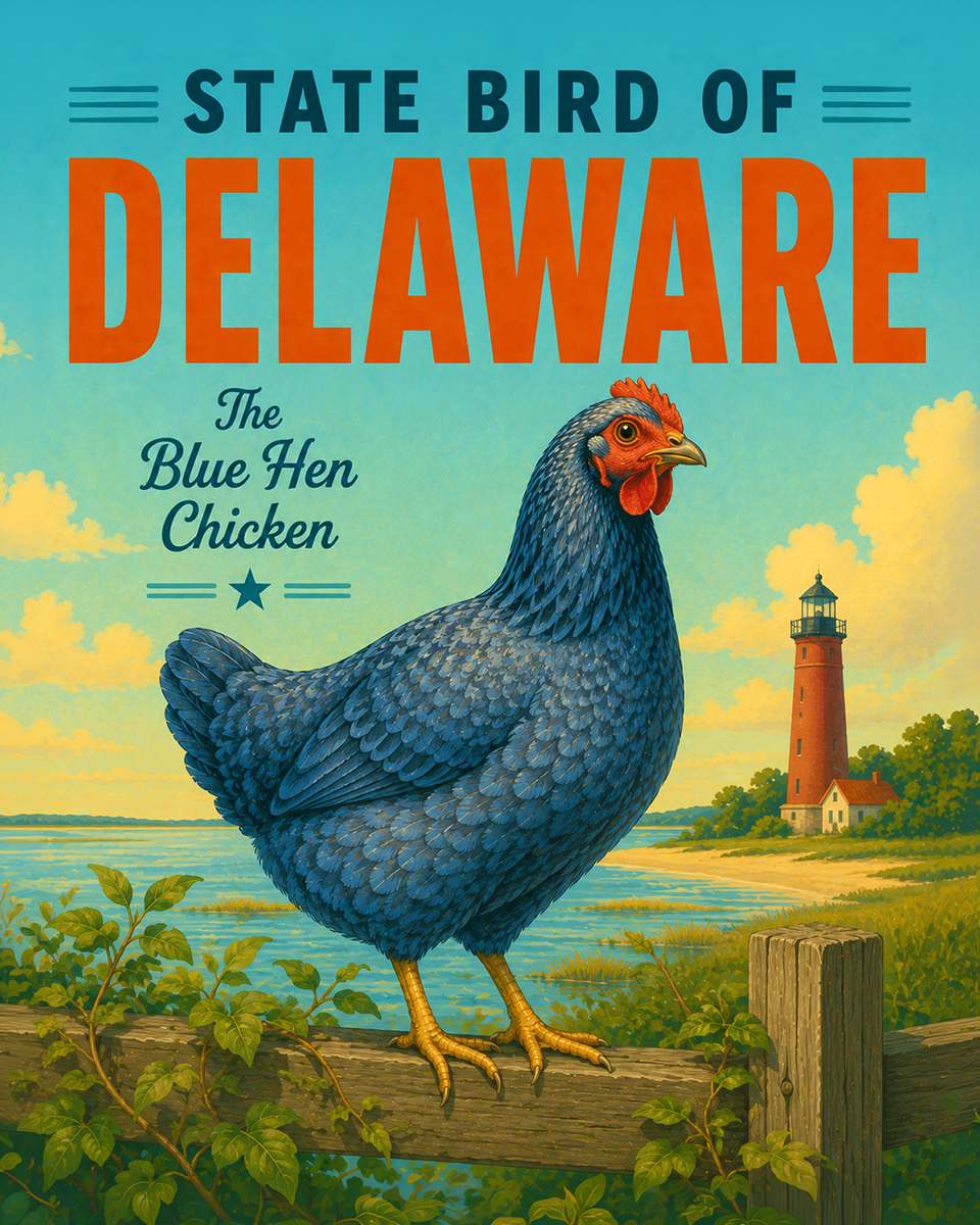 Blue Hen Chicken Delaware State Bird Matted Art Print - Heritage Farmhouse Style Art for Kitchen Walls