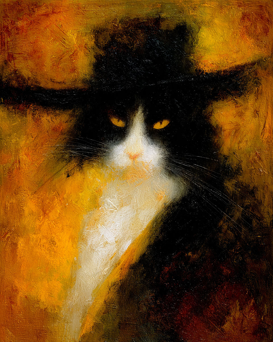 Bold Baxter the Notorious Cowboy Cat - Matted Art Print for Cabin Living Spaces