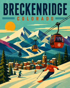 Breckenridge Colorado Skiing Matted Art Print - Wholesale Ski Town Decor