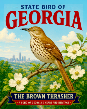 Brown Thrasher Georgia State Bird Matted Art Print - Ornate Naturalist Sketch for Southern Gallery Walls