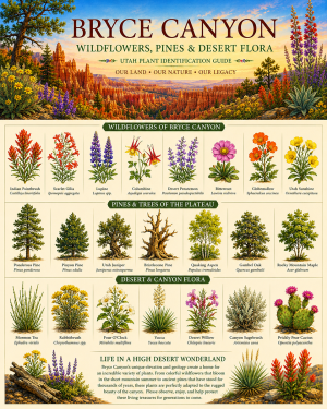 Bryce Canyon Wildflowers Pines & Desert Flora Chart Matted Art Print - Utah Plant Identification Guide