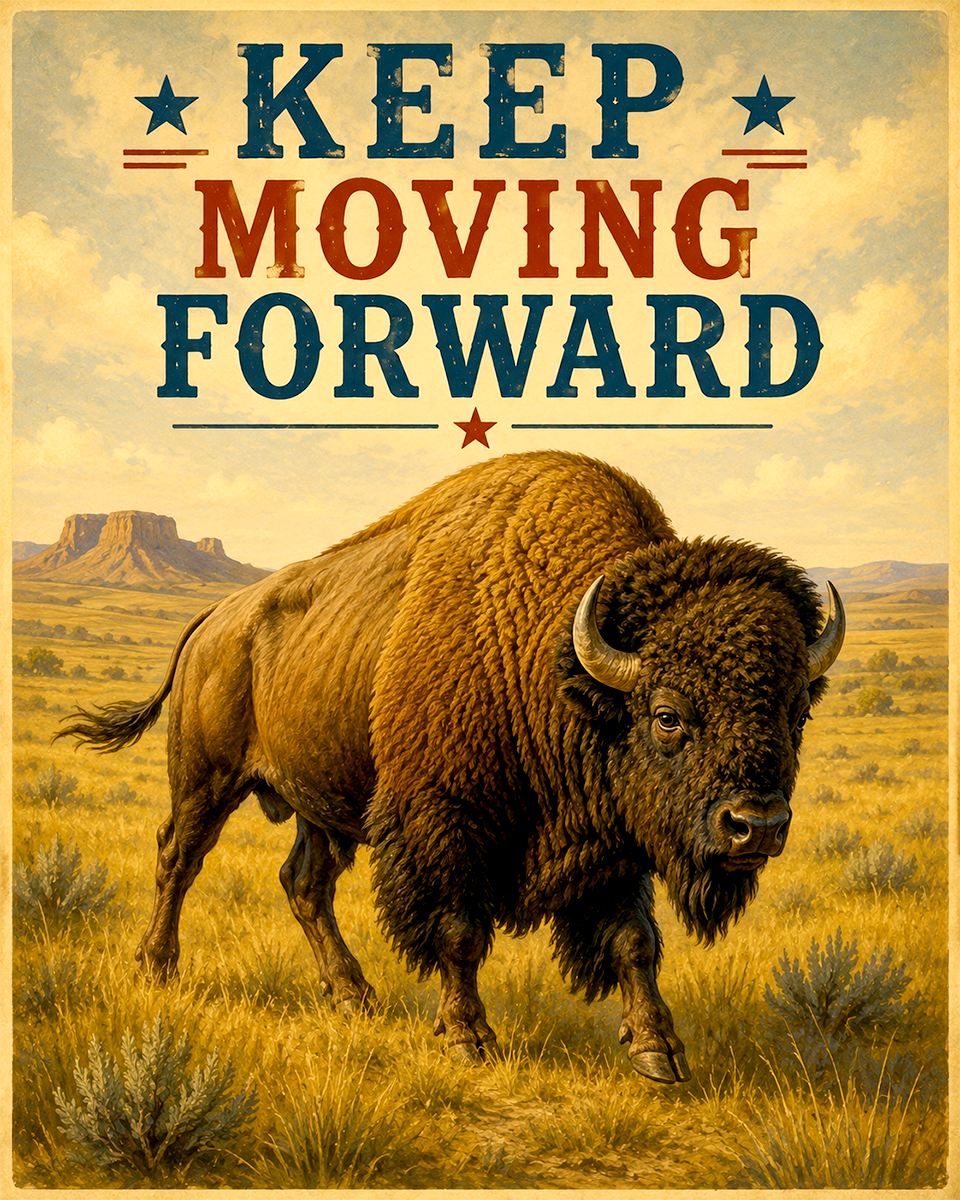 Buffalo Wall Art Matted Art Print - Prairie Wildlife Decor with Motivational Message